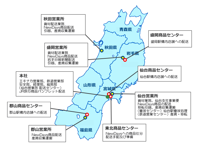 東北鉄道運輸　拠点一覧