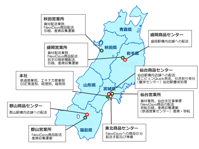 東北鉄道運輸 拠点一覧